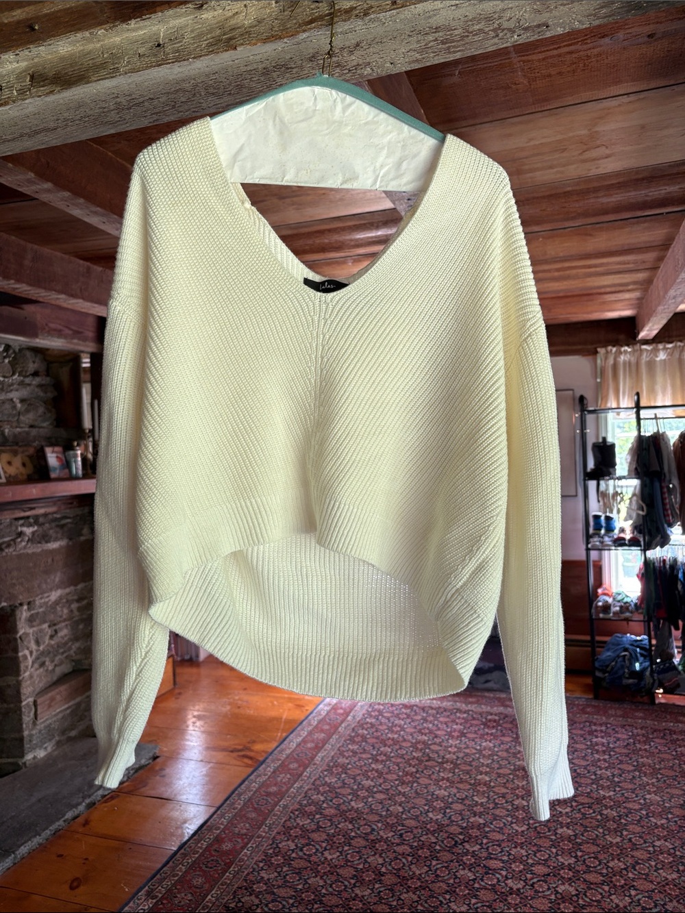 Lulu's Cream V-Neck Cropped Knit Sweater